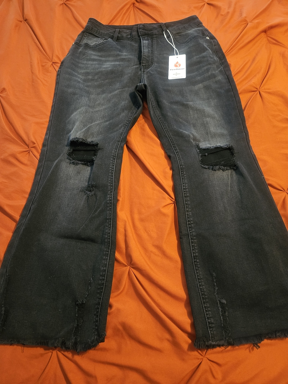 Black Distressed High-Rise Jeans with Knee Rips
